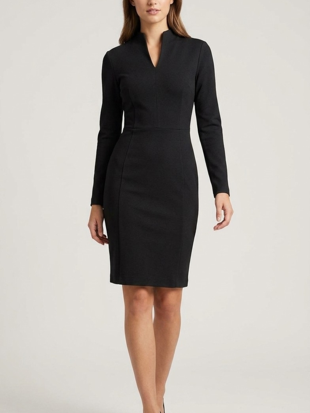 Athleta Black Long-Sleeve Midi Zip Front  Sheath Dress With Side Pockets